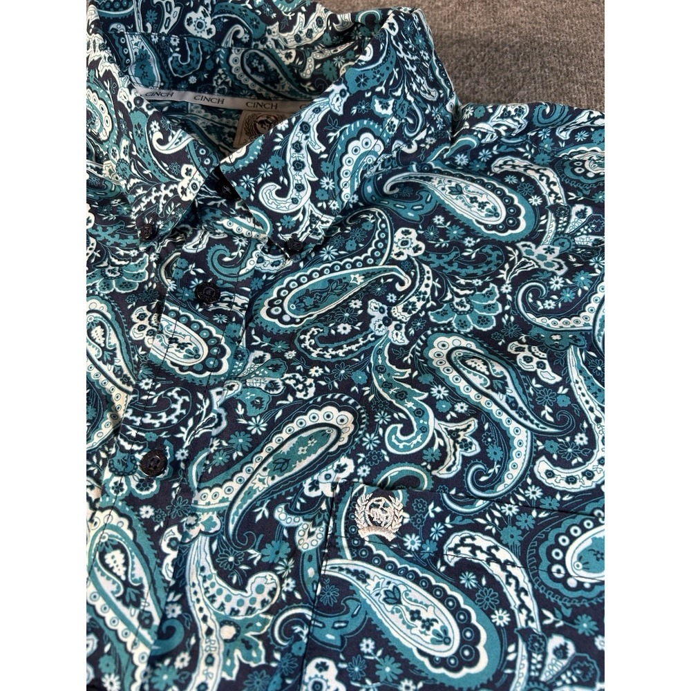 Cinch Western Shirt Mens XL Teal Paisley Floral Button Long Sleeve